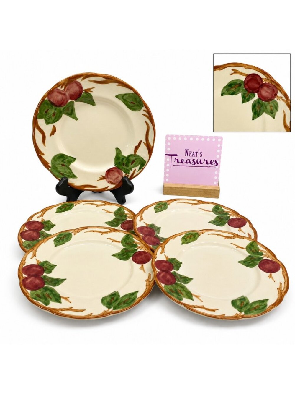 Vintage Franciscan APPLE Hand Painted California Earthenware Salad Plates Set 5